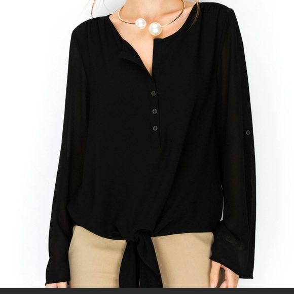 Naked Zebra Rolled Sleeve Blouse with Tie waist - Picture 2 of 2